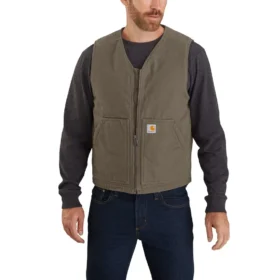 Vest til mænd i vasket duck-stof med robust sherpa-foring