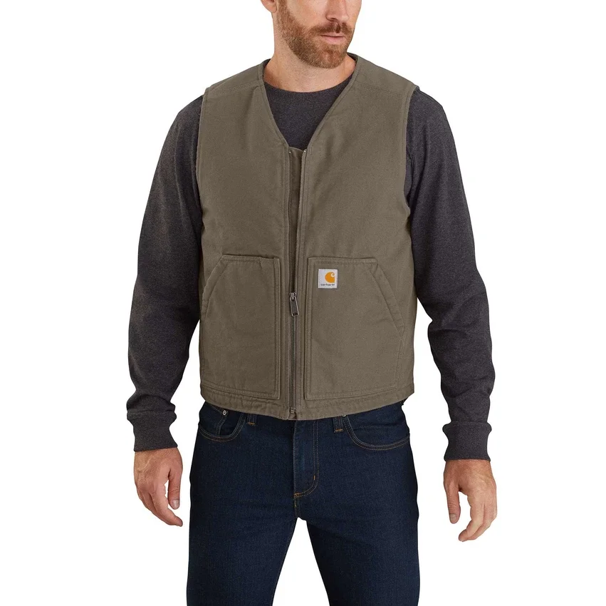 Vest til mænd i vasket duck-stof med robust sherpa-foring